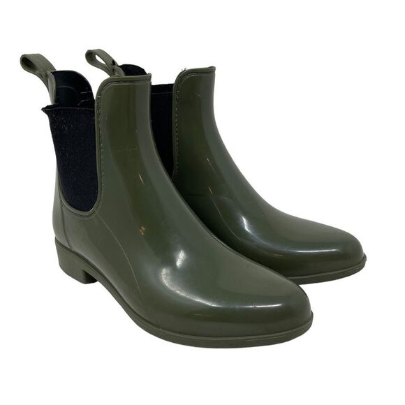 J Crew Chelsea Outdoor Stretch Inset Ankle Rain Boots Olive Green Women's 6 - Picture 1 of 10